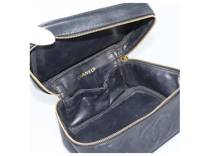 CHANEL COCO Mark Vanity Neceser de Piel de Caviar Negro Oro CC Auténtico ar14059 Dorado - vista 10