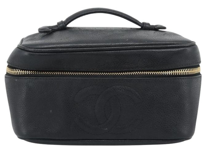CHANEL COCO Mark Vanity Neceser de Piel de Caviar Negro Oro CC Auténtico ar14059 Dorado - vista 13