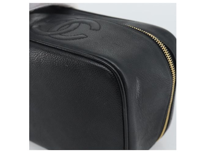 CHANEL COCO Mark Vanity Neceser de Piel de Caviar Negro Oro CC Auténtico ar14059 Dorado - vista 14