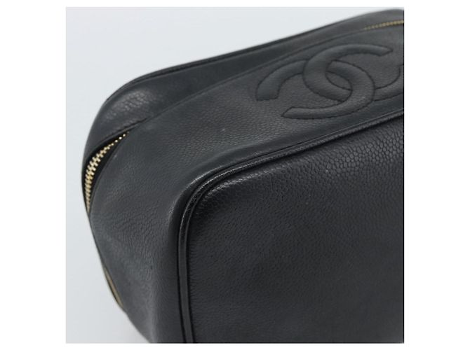 CHANEL COCO Mark Vanity Neceser de Piel de Caviar Negro Oro CC Auténtico ar14059 Dorado - vista 15