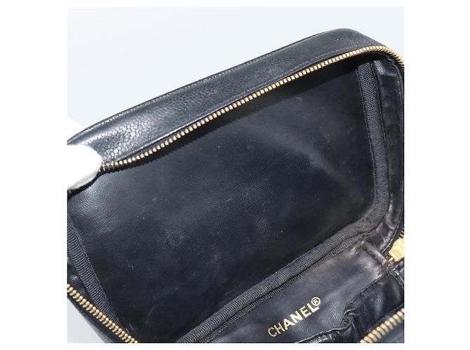 CHANEL COCO Mark Vanity Neceser de Piel de Caviar Negro Oro CC Auténtico ar14059 Dorado - vista 18
