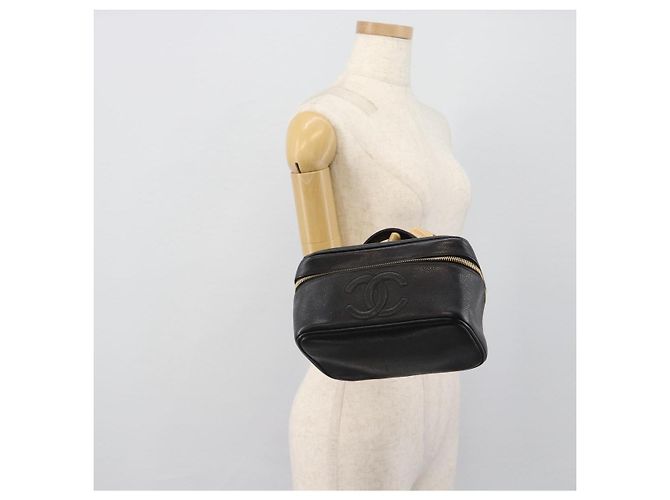 CHANEL COCO Mark Vanity Neceser de Piel de Caviar Negro Oro CC Auténtico ar14059 Dorado - vista 23