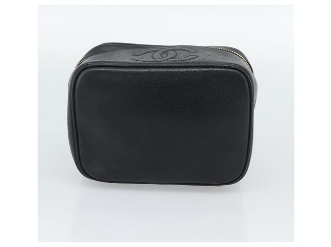 CHANEL COCO Mark Vanity Neceser de Piel de Caviar Negro Oro CC Auténtico ar14059 Dorado - vista 5
