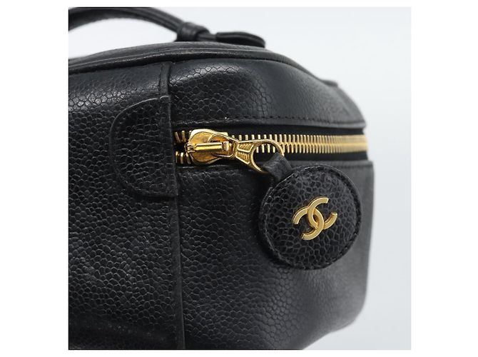CHANEL COCO Mark Vanity Neceser de Piel de Caviar Negro Oro CC Auténtico ar14059 Dorado - vista 9