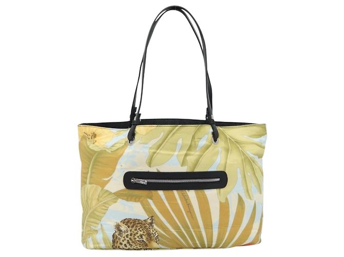 Borsa Tote Salvatore Ferragamo in nylon giallo argento Auth 192729A - vista 13
