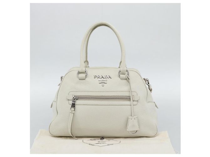 Borsa PRADA Vittero Dino Leather 2way White Silver Auth 192296V Argento Bianco - vista 12