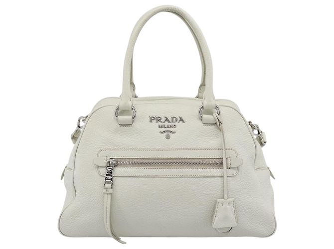 Borsa PRADA Vittero Dino Leather 2way White Silver Auth 192296V Argento Bianco - vista 13