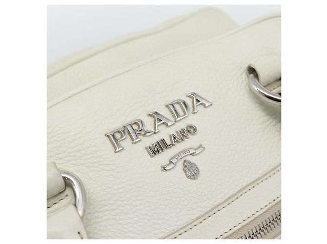 Borsa PRADA Vittero Dino Leather 2way White Silver Auth 192296V Argento Bianco - vista 20