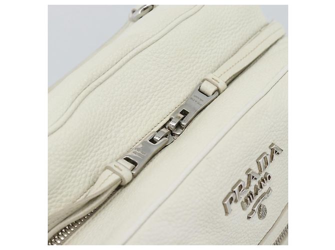Borsa PRADA Vittero Dino Leather 2way White Silver Auth 192296V Argento Bianco - vista 21