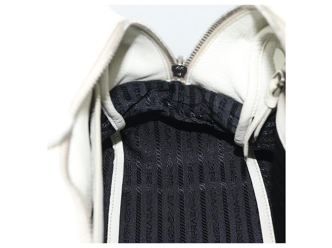 Borsa PRADA Vittero Dino Leather 2way White Silver Auth 192296V Argento Bianco - vista 24