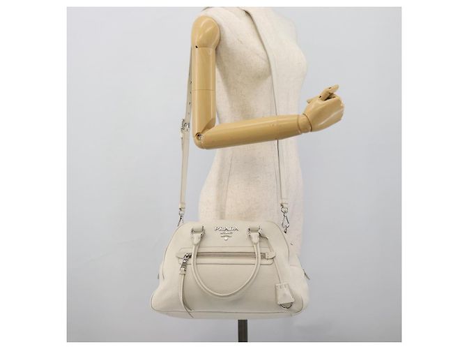 Borsa PRADA Vittero Dino Leather 2way White Silver Auth 192296V Argento Bianco - vista 28