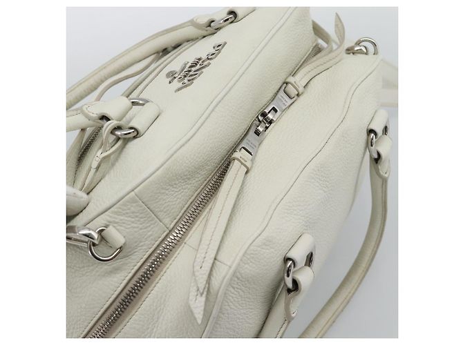 Borsa PRADA Vittero Dino Leather 2way White Silver Auth 192296V Argento Bianco - vista 6
