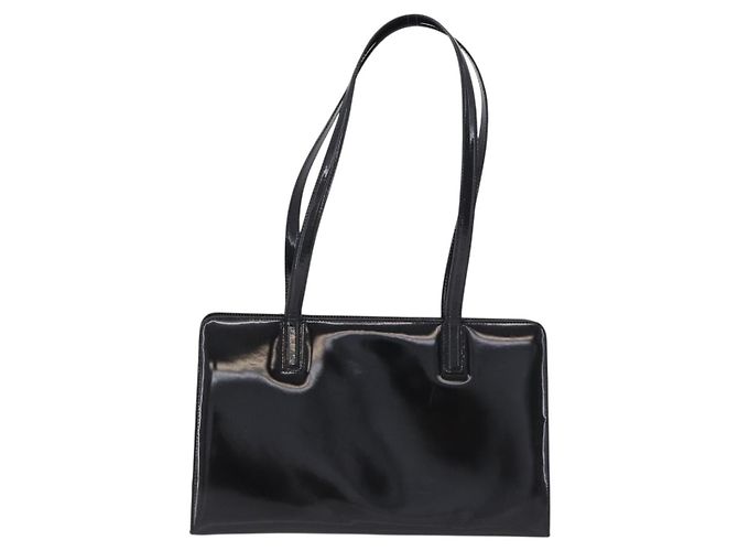 Bolsa Tote Salvatore Ferragamo Gancini em couro envernizado preto e dourado Auth ka5291A - vista 2