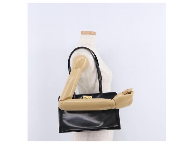 Bolsa Tote Salvatore Ferragamo Gancini em couro envernizado preto e dourado Auth ka5291A - vista 26