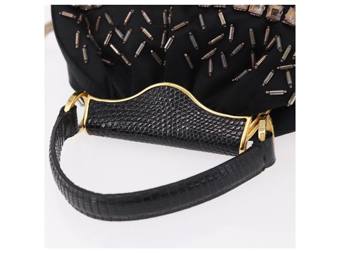 Bulgari Borsa a mano BVLGARI Feather in raso nero e oro Auth 191451SM D'oro - vista 6