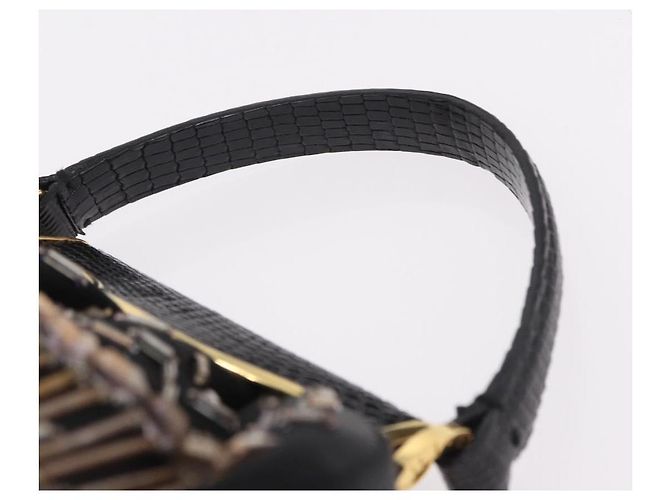 Bulgari Borsa a mano BVLGARI Feather in raso nero e oro Auth 191451SM D'oro - vista 8