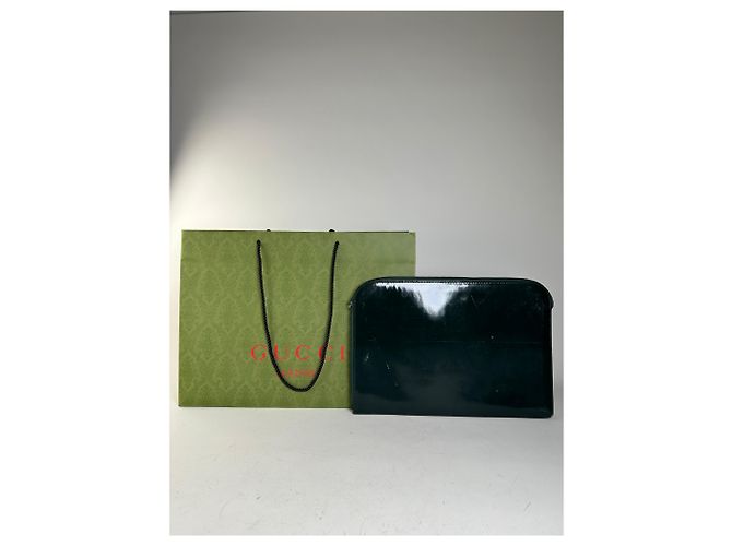 Custodia per laptop in pelle vintage Gucci Verde scuro Grigio - vista 2