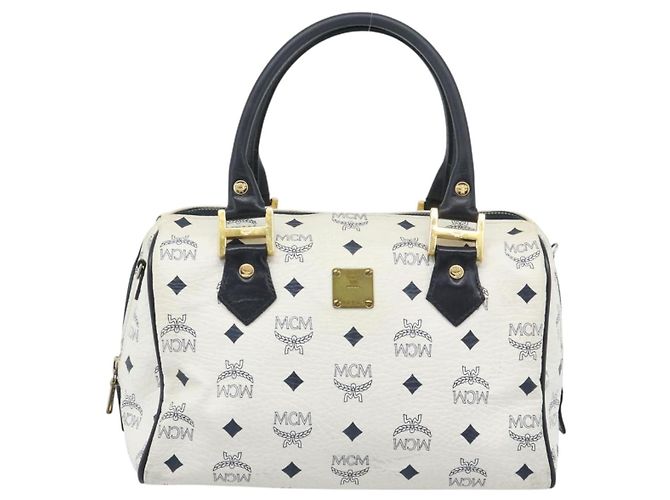 Borsa MCM Vicetos Logogram PVC Pelle White Gold Auth bs36079 Bianco D'oro - vista 13