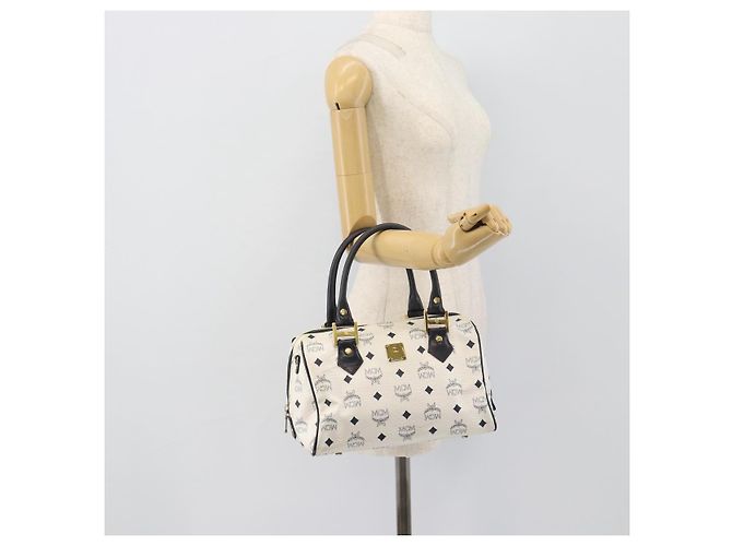 Borsa MCM Vicetos Logogram PVC Pelle White Gold Auth bs36079 Bianco D'oro - vista 22