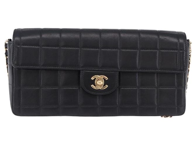 CHANEL Borsa a Spalla Choco Bar Line Chain in Pelle Nera e Oro CC Auth ka5317V Nero D'oro - vista 13