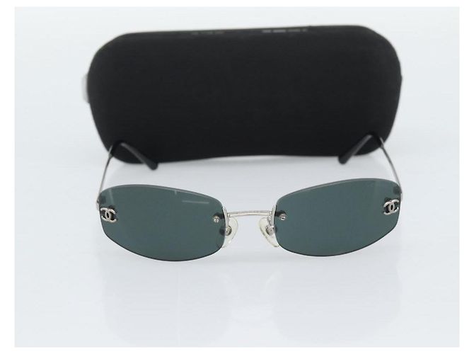 Occhiali da sole CHANEL COCO Mark Metallo Argento Nero CC Auth 192855M - vista 11