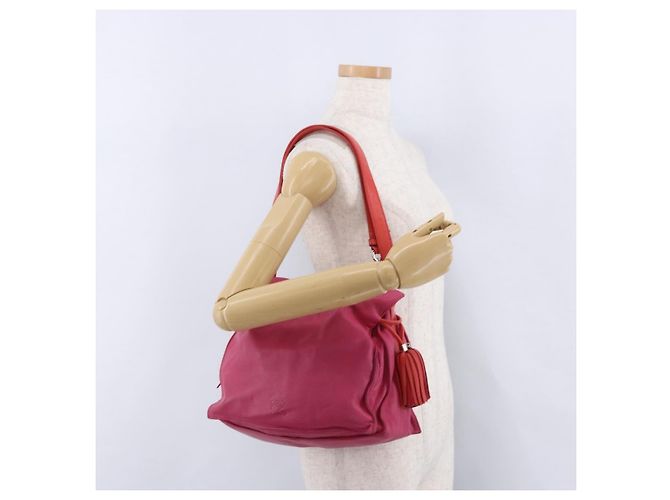 Borsa a tracolla LOEWE Flamenco in pelle rosa argento Auth 192107A - vista 28