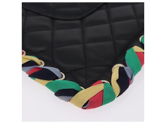 Clutch CHANEL Matelasse in pelle di agnello nera con CC dorato Auth 192073SAM Nero D'oro - vista 16