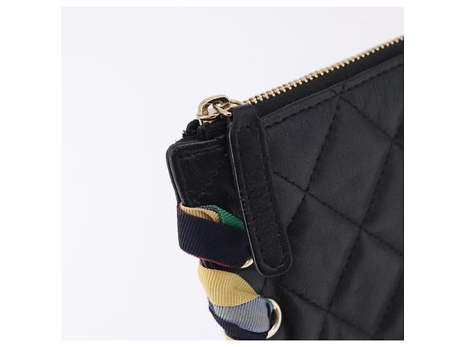 Clutch CHANEL Matelasse in pelle di agnello nera con CC dorato Auth 192073SAM Nero D'oro - vista 8