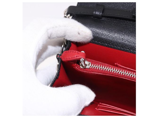 Borsa a tracolla PRADA Robot Chain Saffiano Nero Argento Auth SW2638SM - vista 28