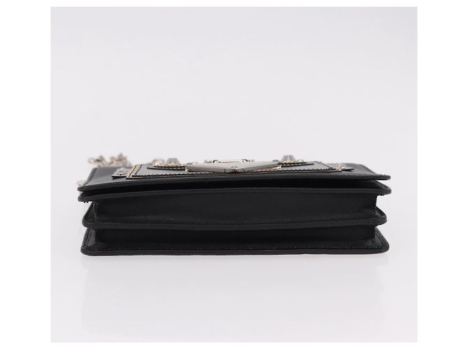 Borsa a tracolla PRADA Robot Chain Saffiano Nero Argento Auth SW2638SM - vista 5