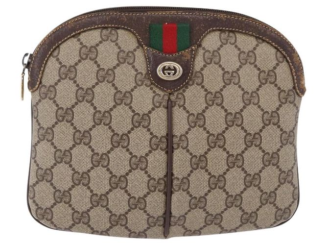 Borsa GUCCI GG Supreme Web Sherry Line in PVC Beige Oro 904 02 047 Auth BA14476 D'oro - vista 13