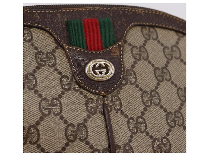 Borsa GUCCI GG Supreme Web Sherry Line in PVC Beige Oro 904 02 047 Auth BA14476 D'oro - vista 19