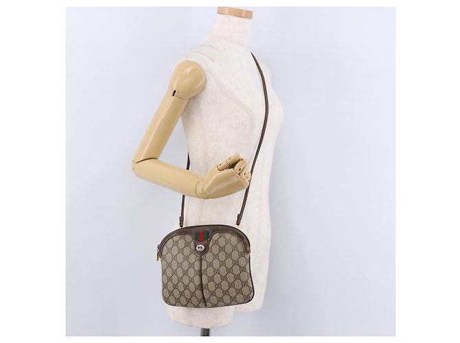 Borsa GUCCI GG Supreme Web Sherry Line in PVC Beige Oro 904 02 047 Auth BA14476 D'oro - vista 23