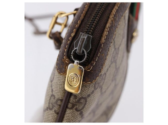 Borsa GUCCI GG Supreme Web Sherry Line in PVC Beige Oro 904 02 047 Auth BA14476 D'oro - vista 9