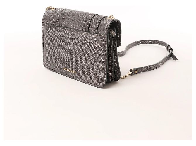 Bulgari Borsa a tracolla con catena in pelle BVLGARI Serpenti in grigio - vista 4