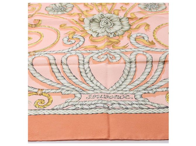 Foulard in seta Hermès Carré 90 "JOUVENCE" Arancione - vista 5