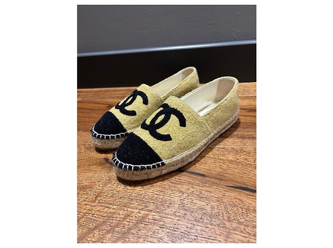 Chanel Metallic-Gewebe Espadrilles Goldbeige Schwarz - Ansicht 11