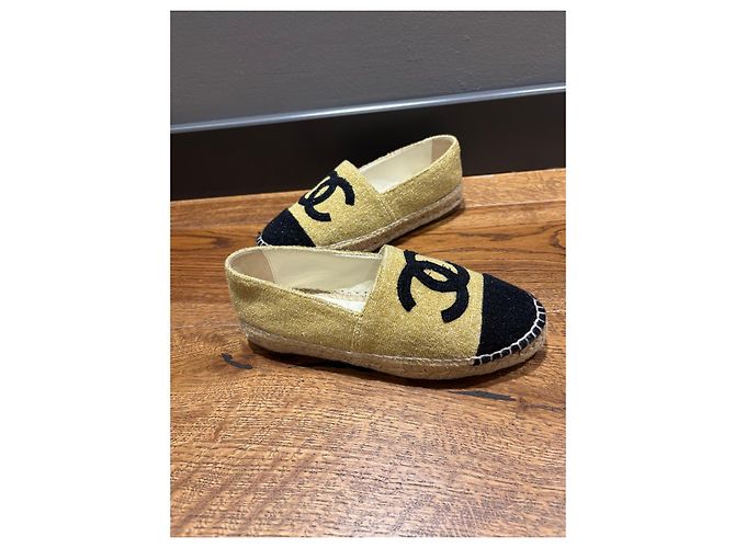 Chanel Metallic-Gewebe Espadrilles Goldbeige Schwarz - Ansicht 12