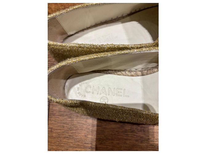 Chanel Metallic-Gewebe Espadrilles Goldbeige Schwarz - Ansicht 13