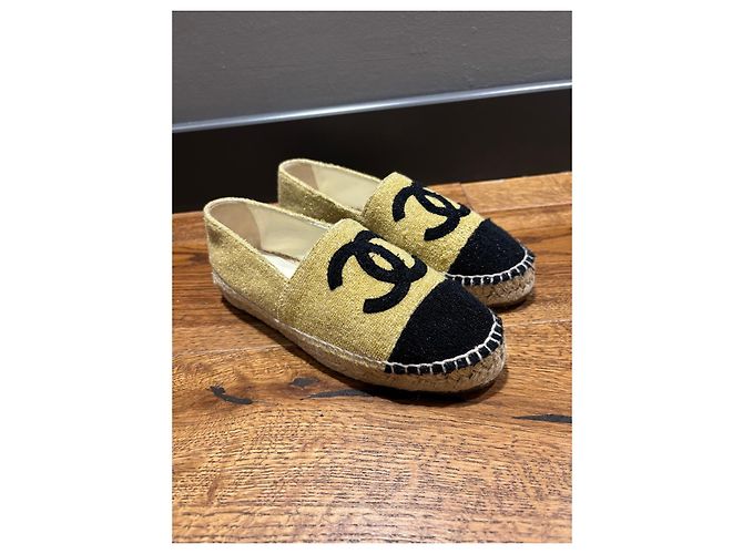 Chanel Metallic-Gewebe Espadrilles Goldbeige Schwarz - Ansicht 2