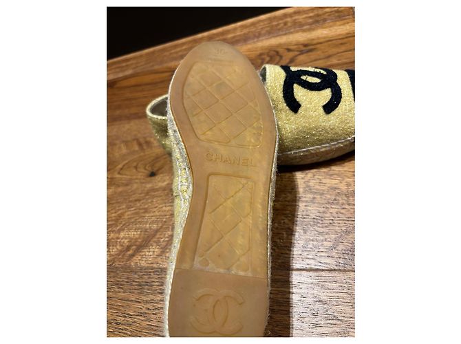 Chanel Metallic-Gewebe Espadrilles Goldbeige Schwarz - Ansicht 3