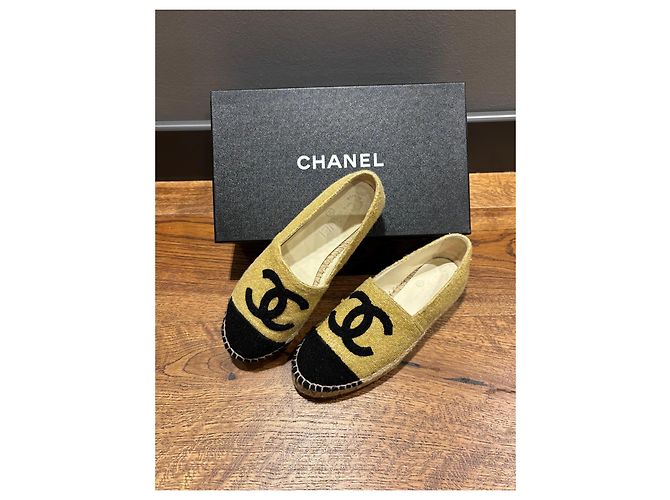 Chanel Metallic-Gewebe Espadrilles Goldbeige Schwarz - Ansicht 8
