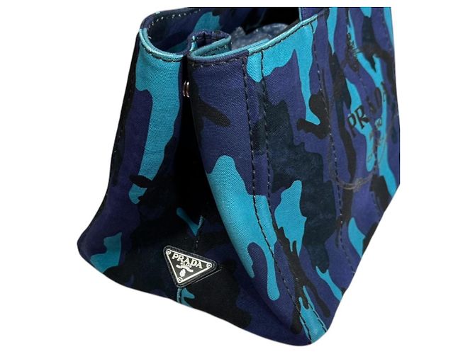 Borsa Tote Prada Camouflage Canapa M a tracolla Blu - vista 10