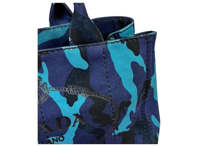 Borsa Tote Prada Camouflage Canapa M a tracolla Blu - vista 11