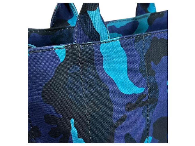 Borsa Tote Prada Camouflage Canapa M a tracolla Blu - vista 12