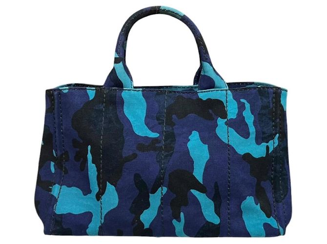 Borsa Tote Prada Camouflage Canapa M a tracolla Blu - vista 3