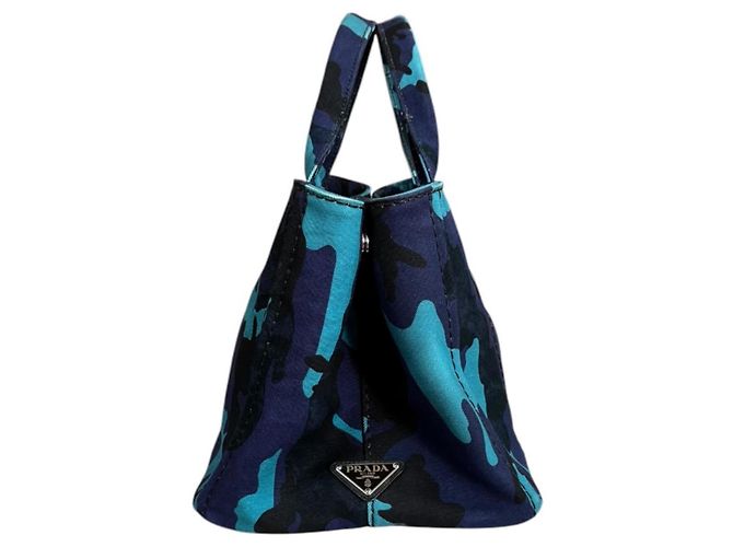 Borsa Tote Prada Camouflage Canapa M a tracolla Blu - vista 4