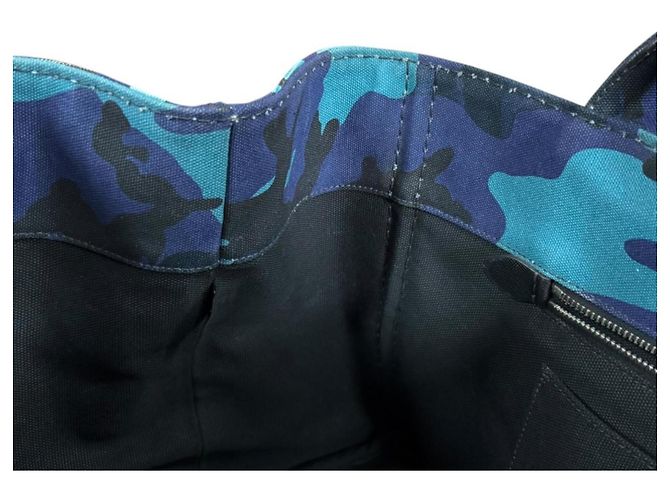Borsa Tote Prada Camouflage Canapa M a tracolla Blu - vista 8