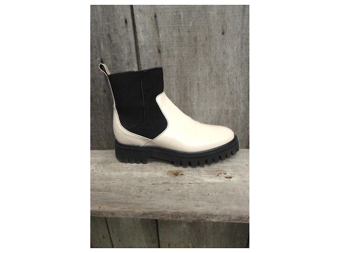 Free Lance Oly Synth Botines Chelsea Charol Negro Blanco - vista 12