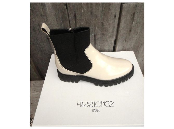 Free Lance Oly Synth Botines Chelsea Charol Negro Blanco - vista 2